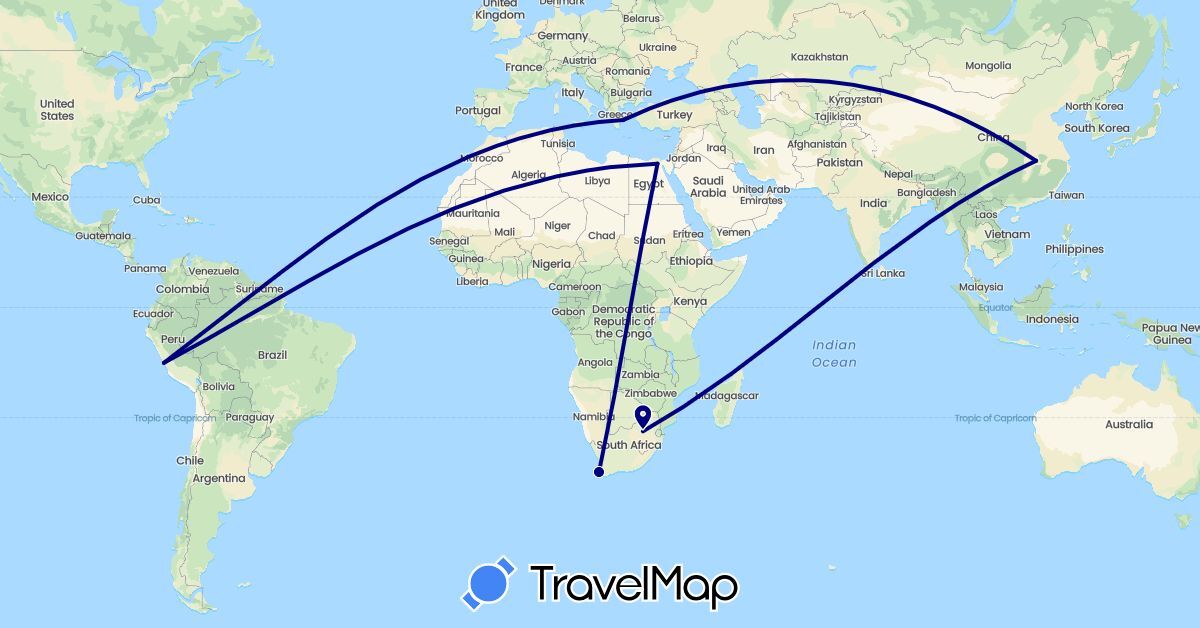 TravelMap itinerary: driving in China, Egypt, Greece, Peru, South Africa (Africa, Asia, Europe, South America)